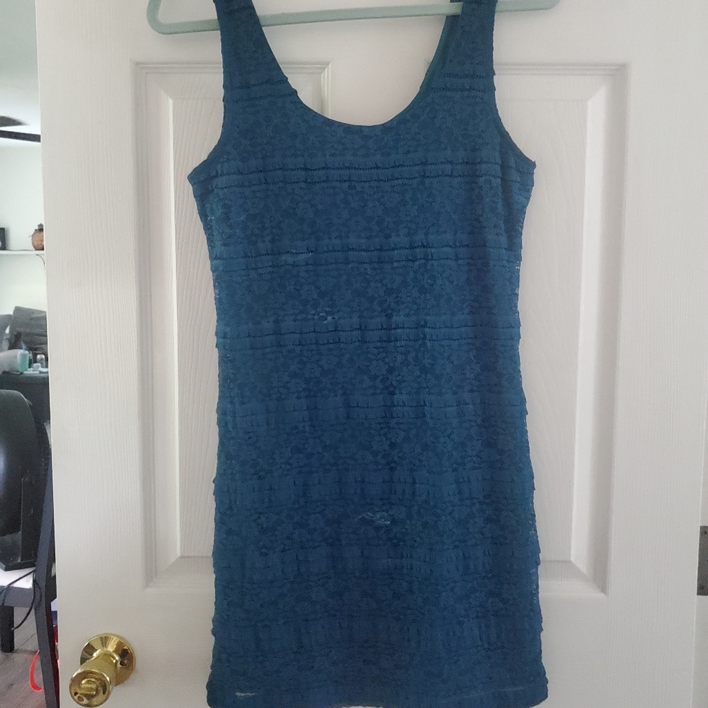 Forever 21, L, Teal lace all over, bodycon, like